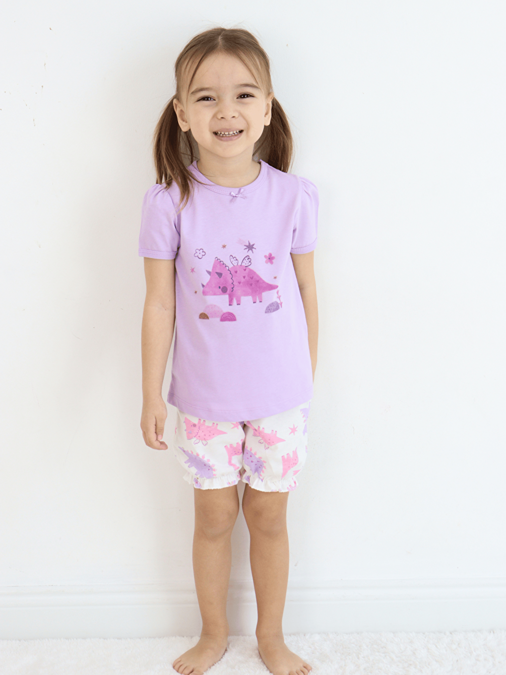 Ekru Bisiklet Yaka Kısa Kollu Kız Bebek Takım