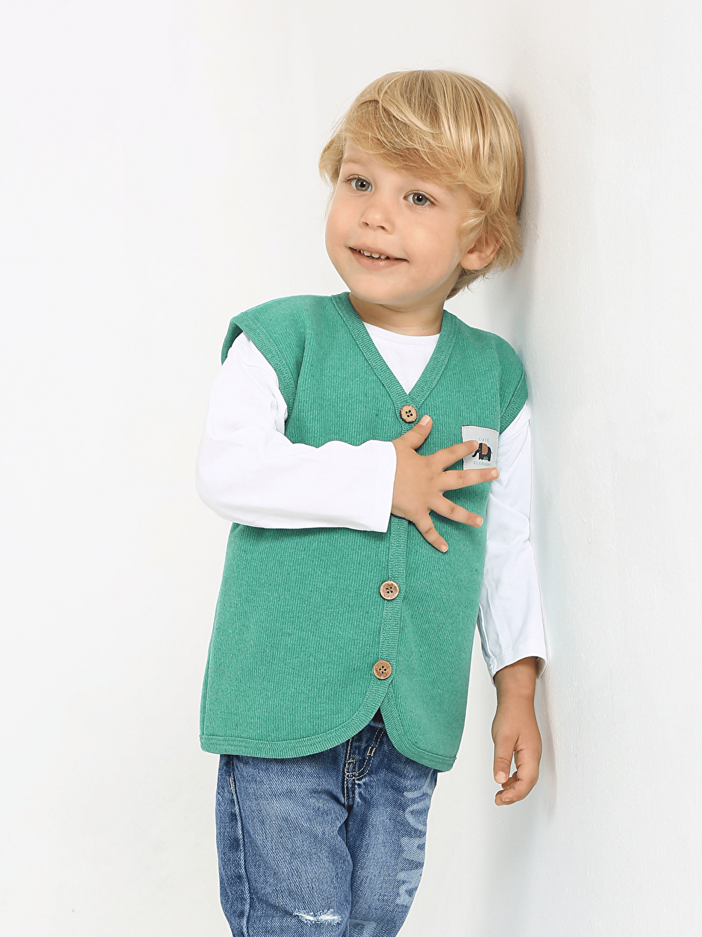Yeşil V Yaka Erkek Bebek Yelek-2