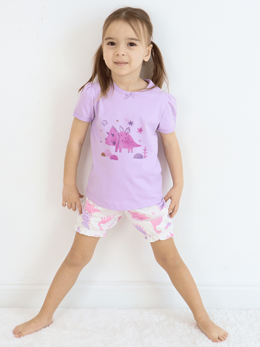 Ekru Bisiklet Yaka Kısa Kollu Kız Bebek Takım-1