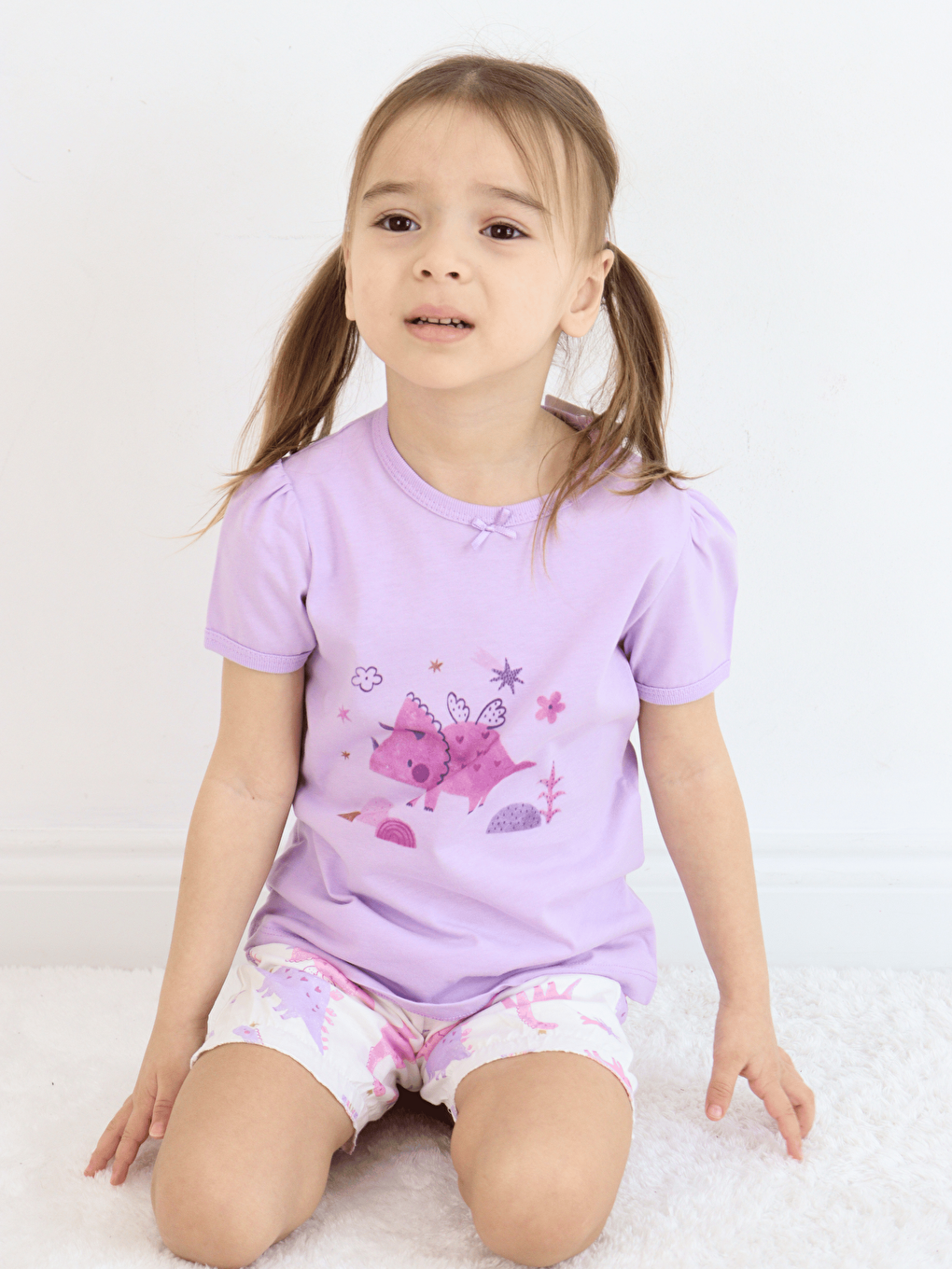 Ekru Bisiklet Yaka Kısa Kollu Kız Bebek Takım-2