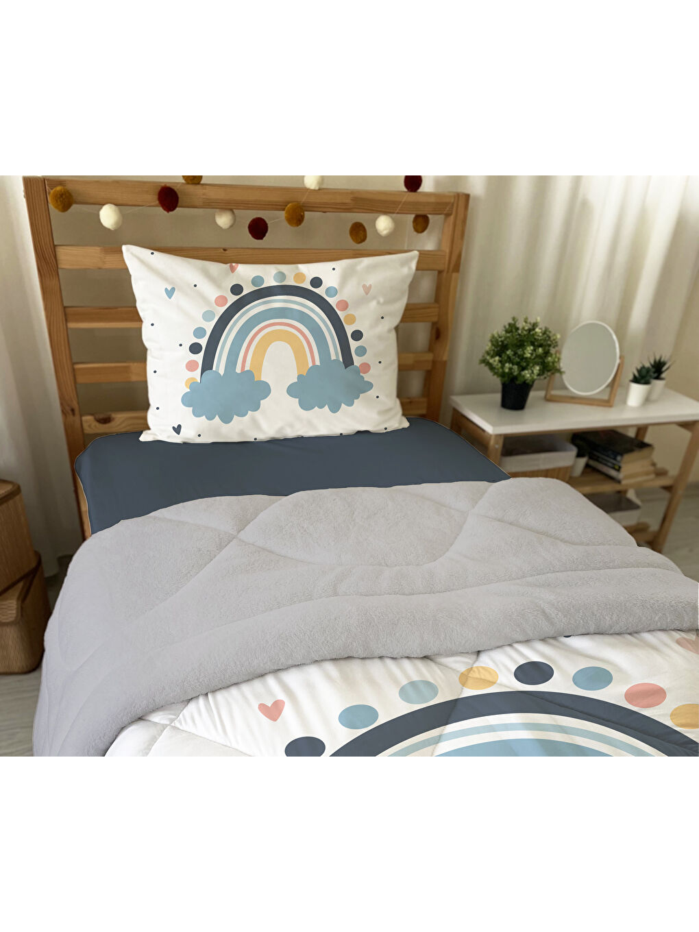 Beyaz Desenli Tek Kişilik 160x220 Cm Wellsoft Çift Taraflı Silikon Yorgan Ve Uyku Seti-3