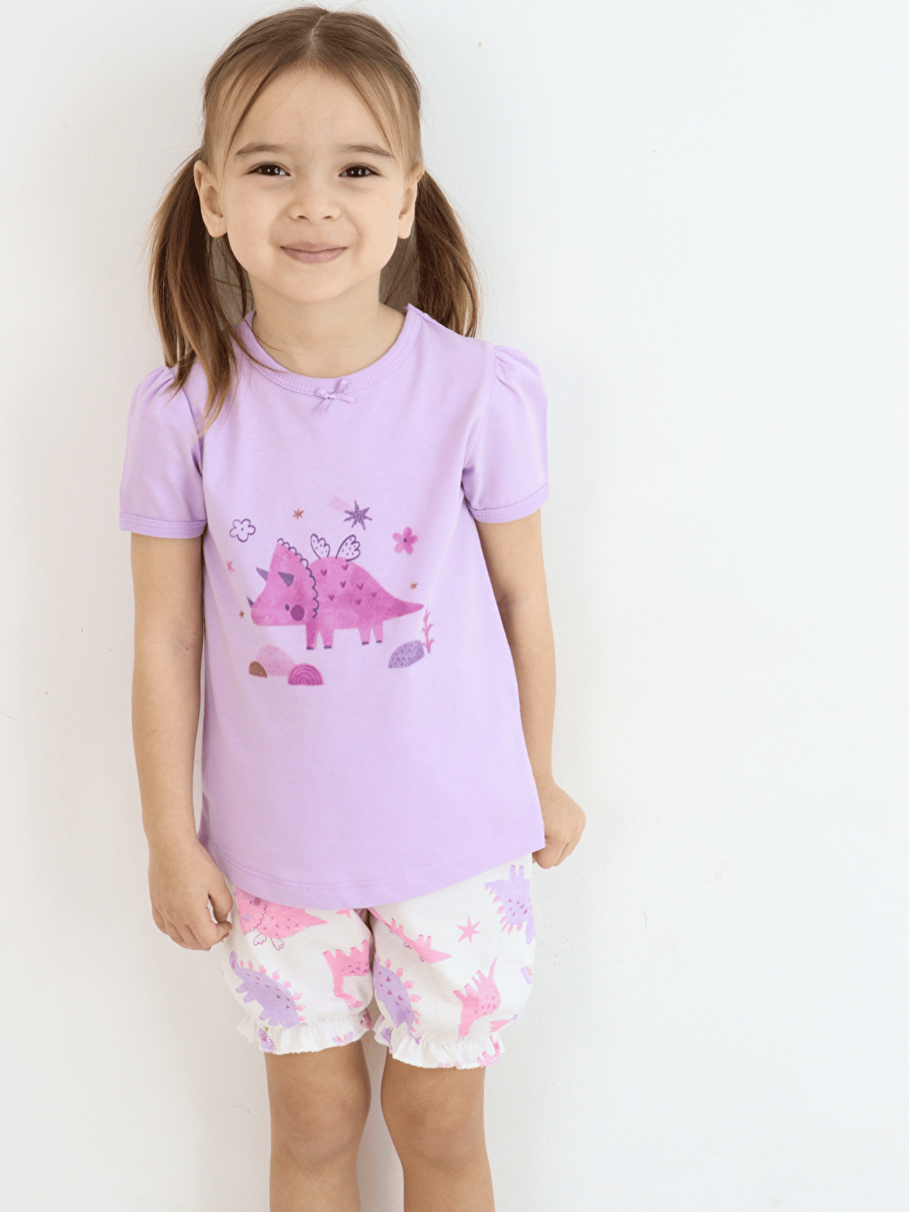 Ekru Bisiklet Yaka Kısa Kollu Kız Bebek Takım-3