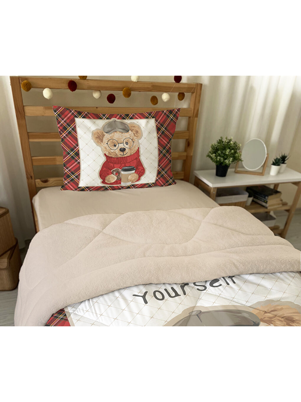 Karışık Teddy Desenli Tek Kişilik 160x220 Cm Wellsoft Çift Taraflı Silikon Yorgan Ve Uyku Seti-3