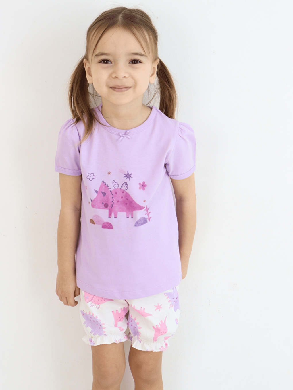 Ekru Bisiklet Yaka Kısa Kollu Kız Bebek Takım-5