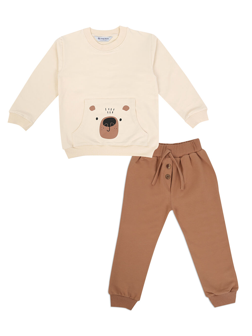 Luggi Baby Bej Bisiklet Yaka Erkek Bebek Sweatshirt ve Eşofman Alt 2'li Takım