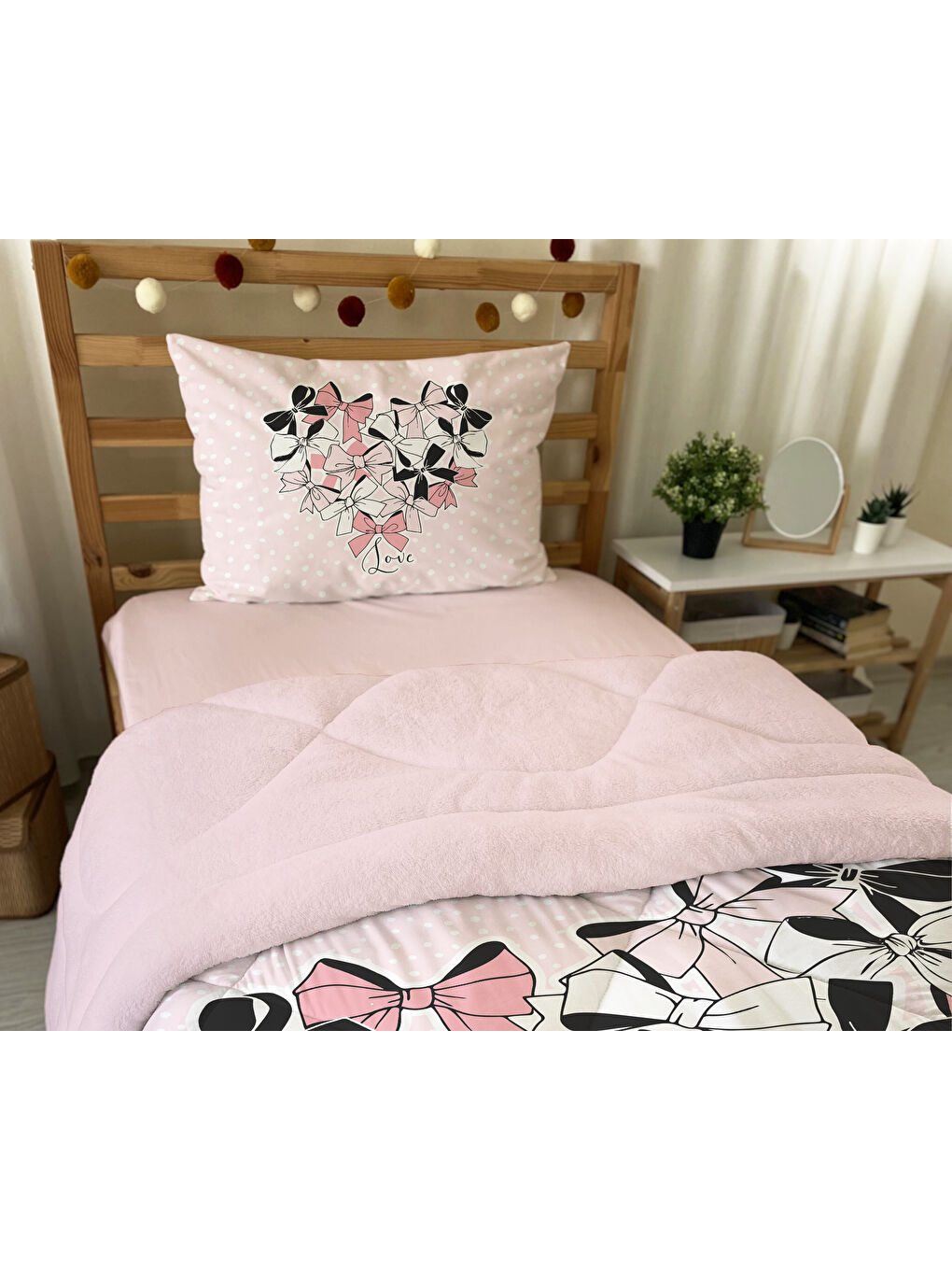 Karışık Kurdele Desenli Tek Kişilik 160x220 Cm Wellsoft Çift Taraflı Silikon Yorgan Ve Uyku Seti-3