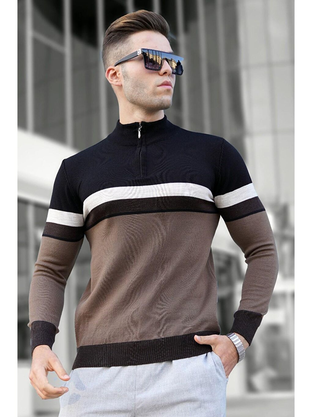 Fermuarlı Siyah Erkek Kazak 5601