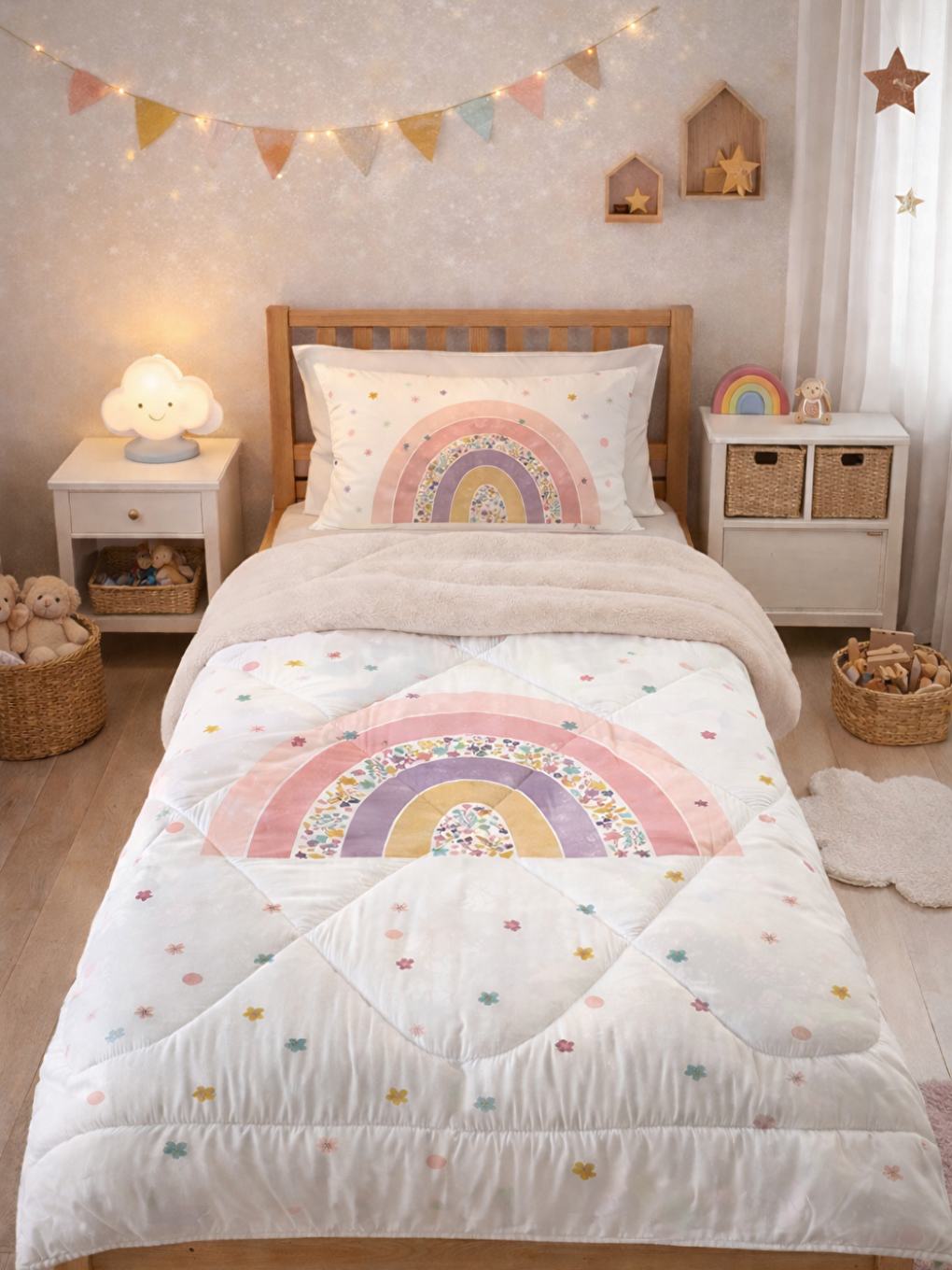 Karışık Tek Kişilik 160x220 cm Welsoft Çift Taraflı Silikon Yorgan Ve Uyku Seti