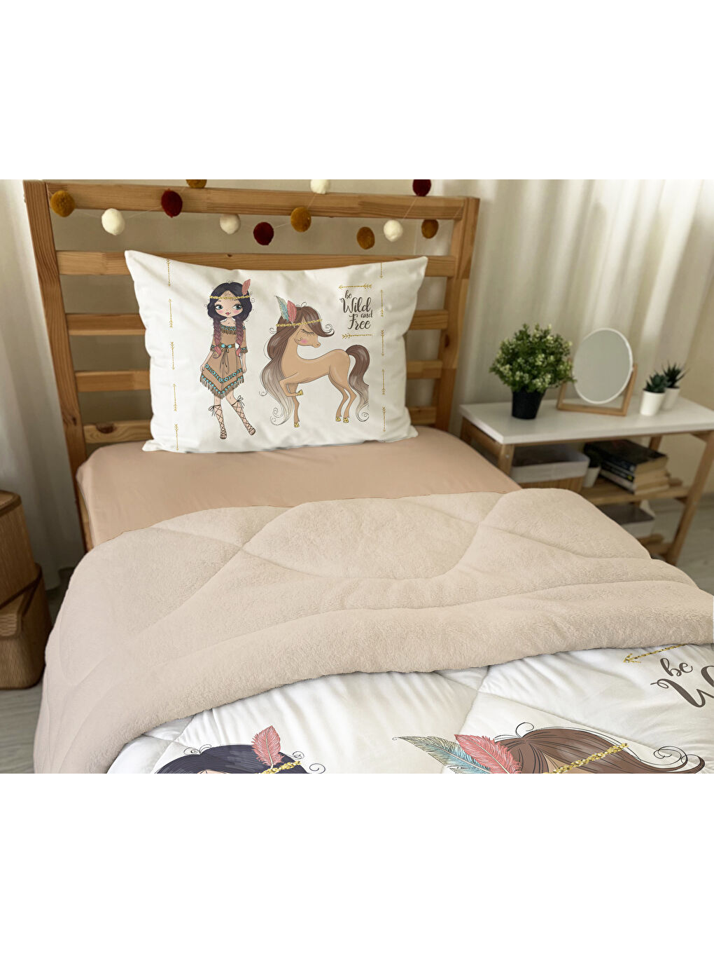 Beyaz Kızıldereli Desenli Tek Kişilik 160x220 Cm Wellsoft Çift Taraflı Silikon Yorgan Ve Uyku Seti-2