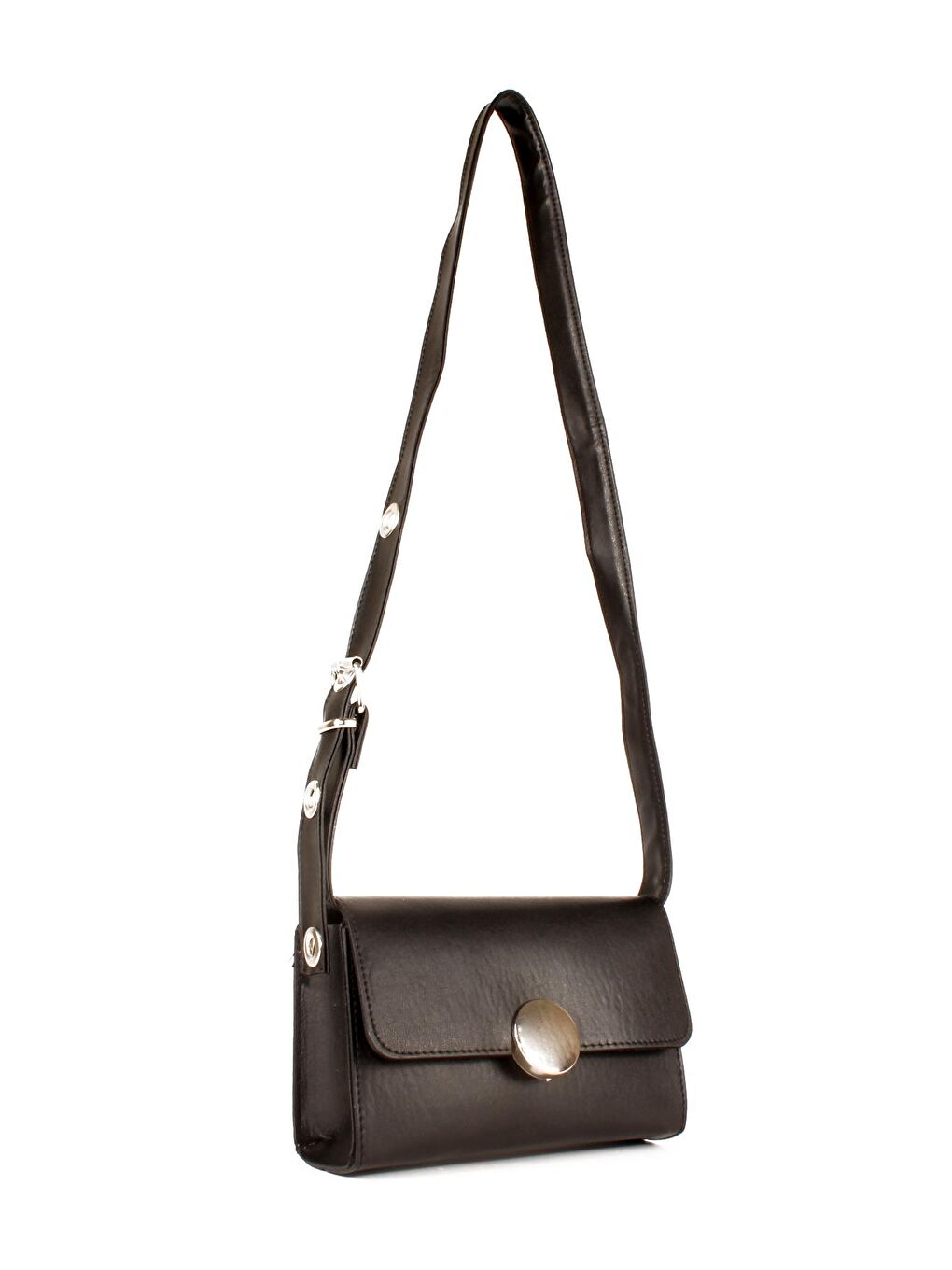 Siyah Kadın Ayarlı Kemer Detaylı Omuz Askılı Tokalı Kapak Omuz Çantası (20656)-2