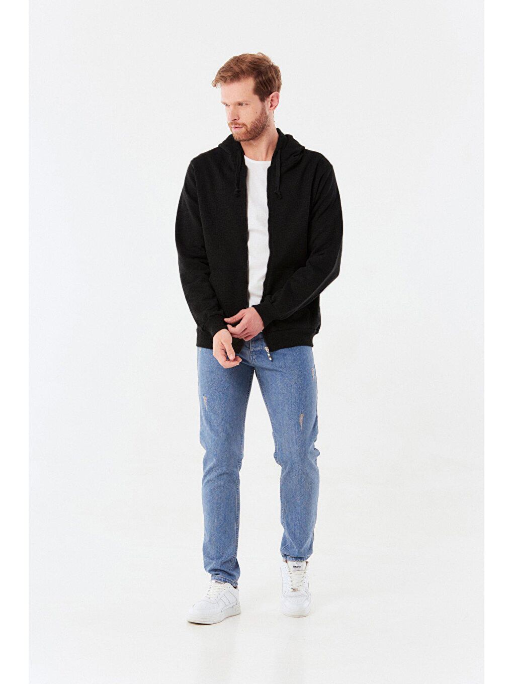 Siyah Kanguru Cepli  Erkek Fermuarlı Sweatshirt Hırka-3