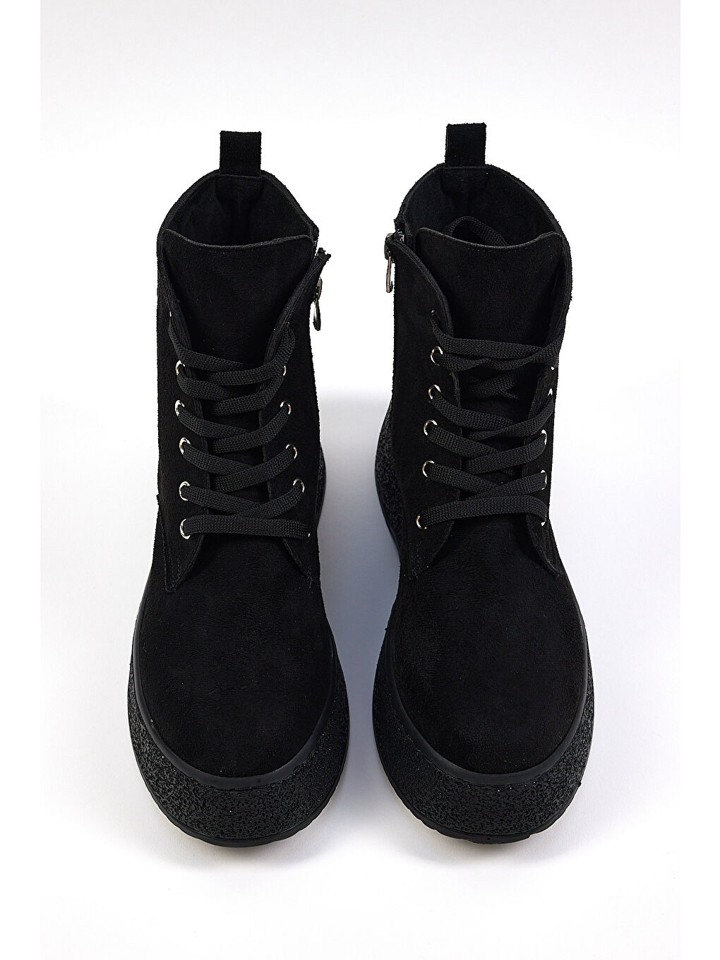 Kadın Siyah Süet Yüksek Poli Taban Bağcıklı Süet Bot-2