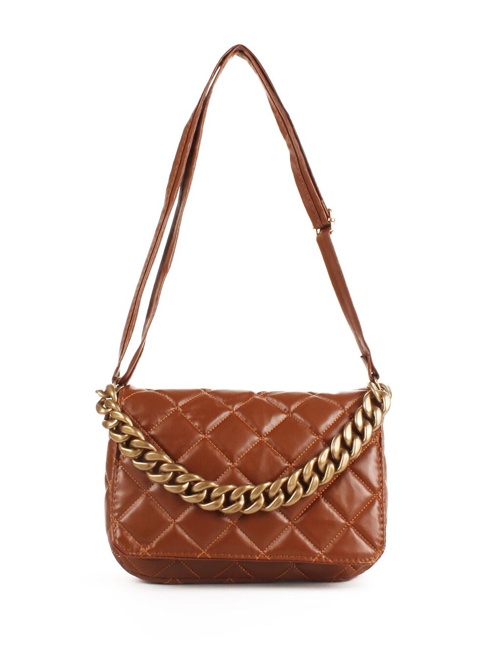 Kahverengi Kadın Kapitoneli Zincir El Askılı Omuz Askılı Kapaklı El ve Omuz Çantası (20655)-1