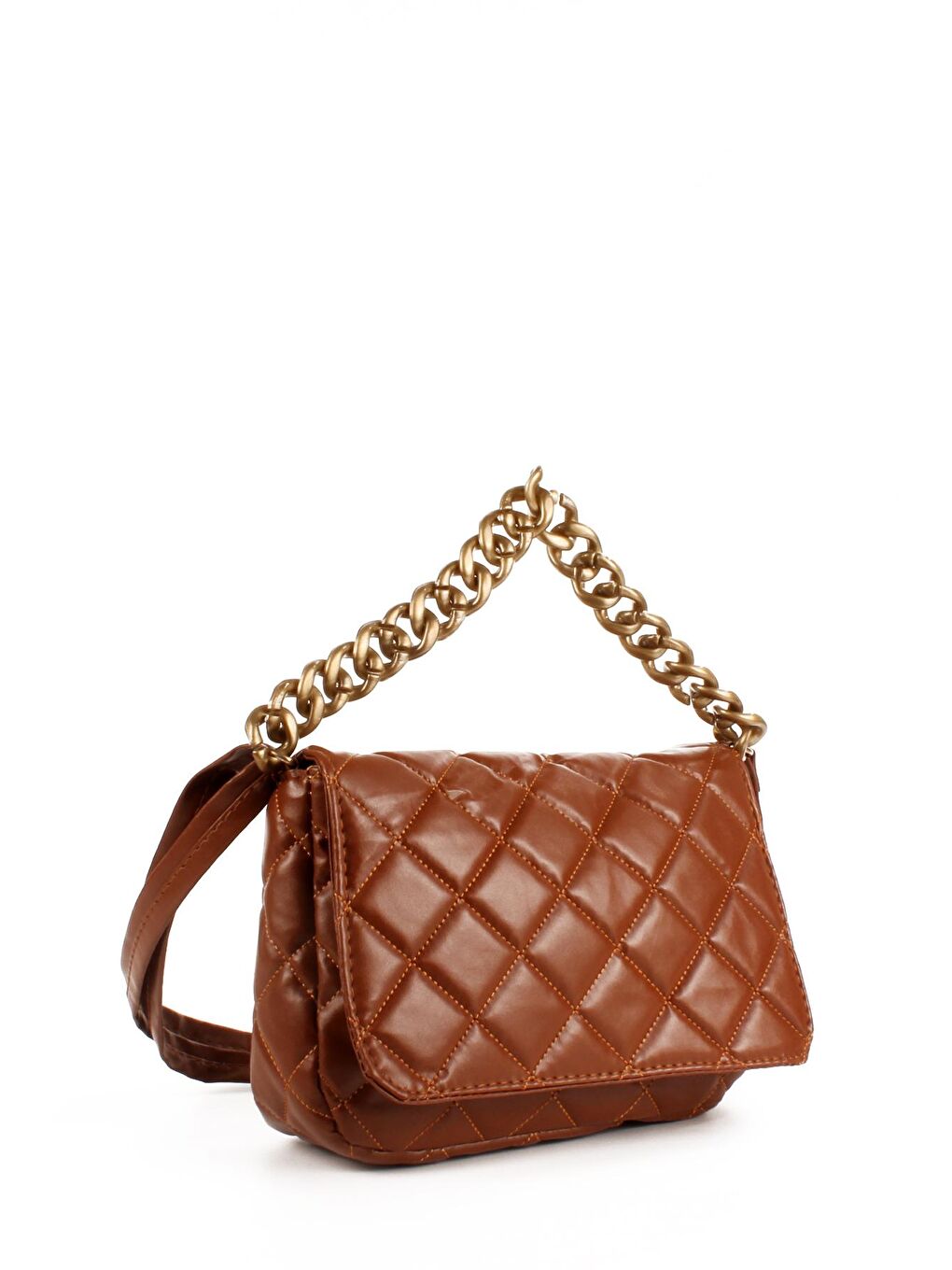 Kahverengi Kadın Kapitoneli Zincir El Askılı Omuz Askılı Kapaklı El ve Omuz Çantası (20655)-2