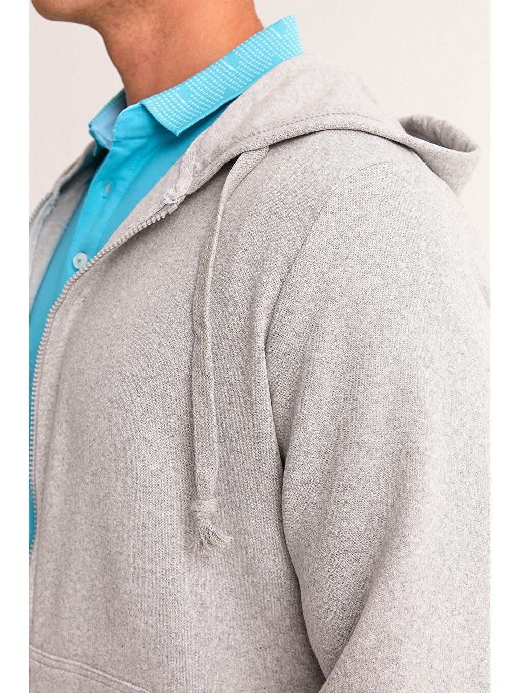 Gri Kapüşonlu Erkek Fermuarlı Sweatshirt Hırka-4
