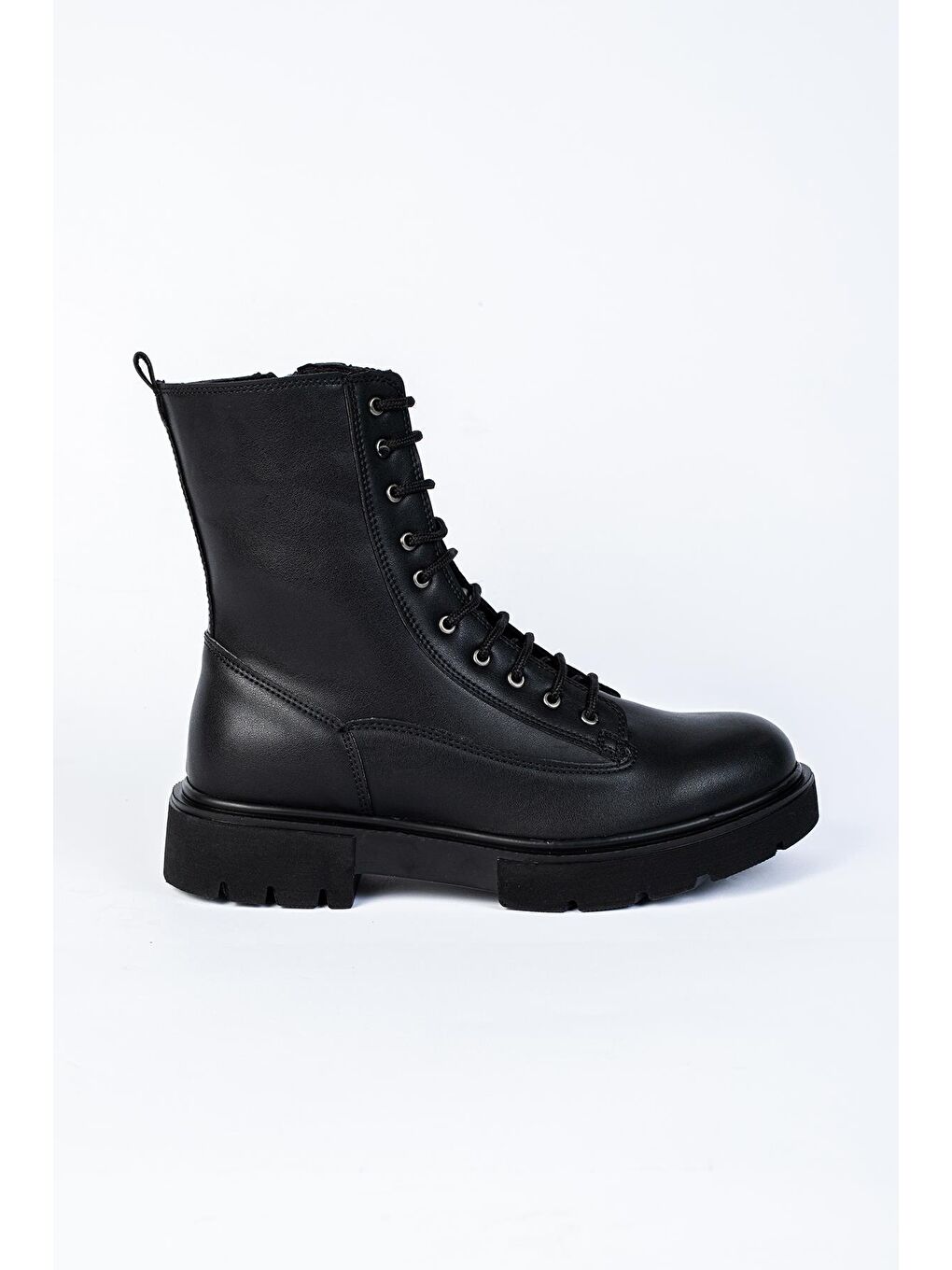 Siyah Yuvarlak Burunlu Fermuarlı Bağcıklı Erkek Bot-1