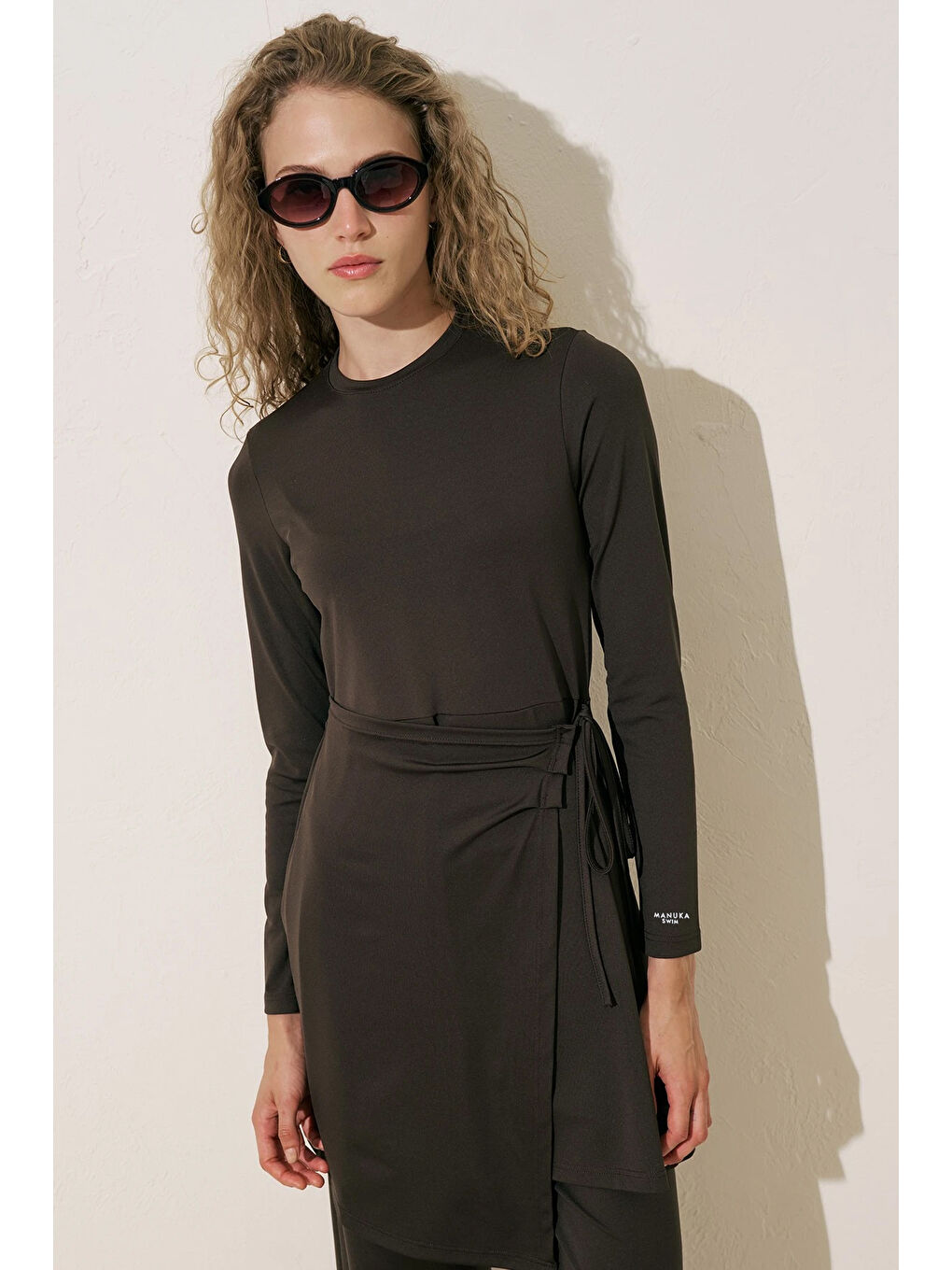 Anvelop Etekli Mayo Elbise Kahverengi-1