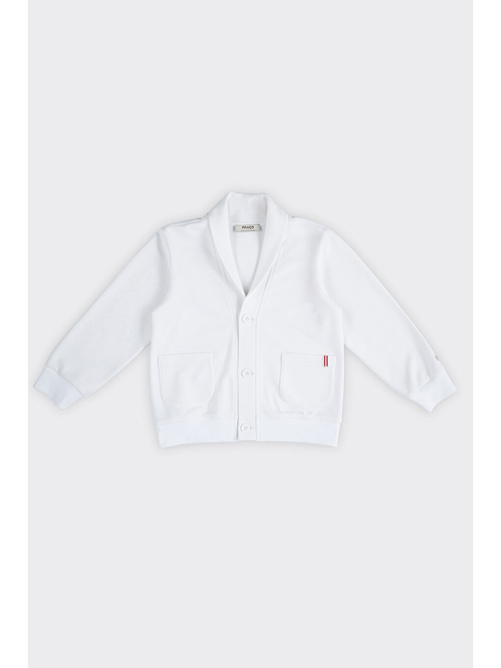 Erkek Çocuk Arma Detaylı Beyaz Örme Ceket-1