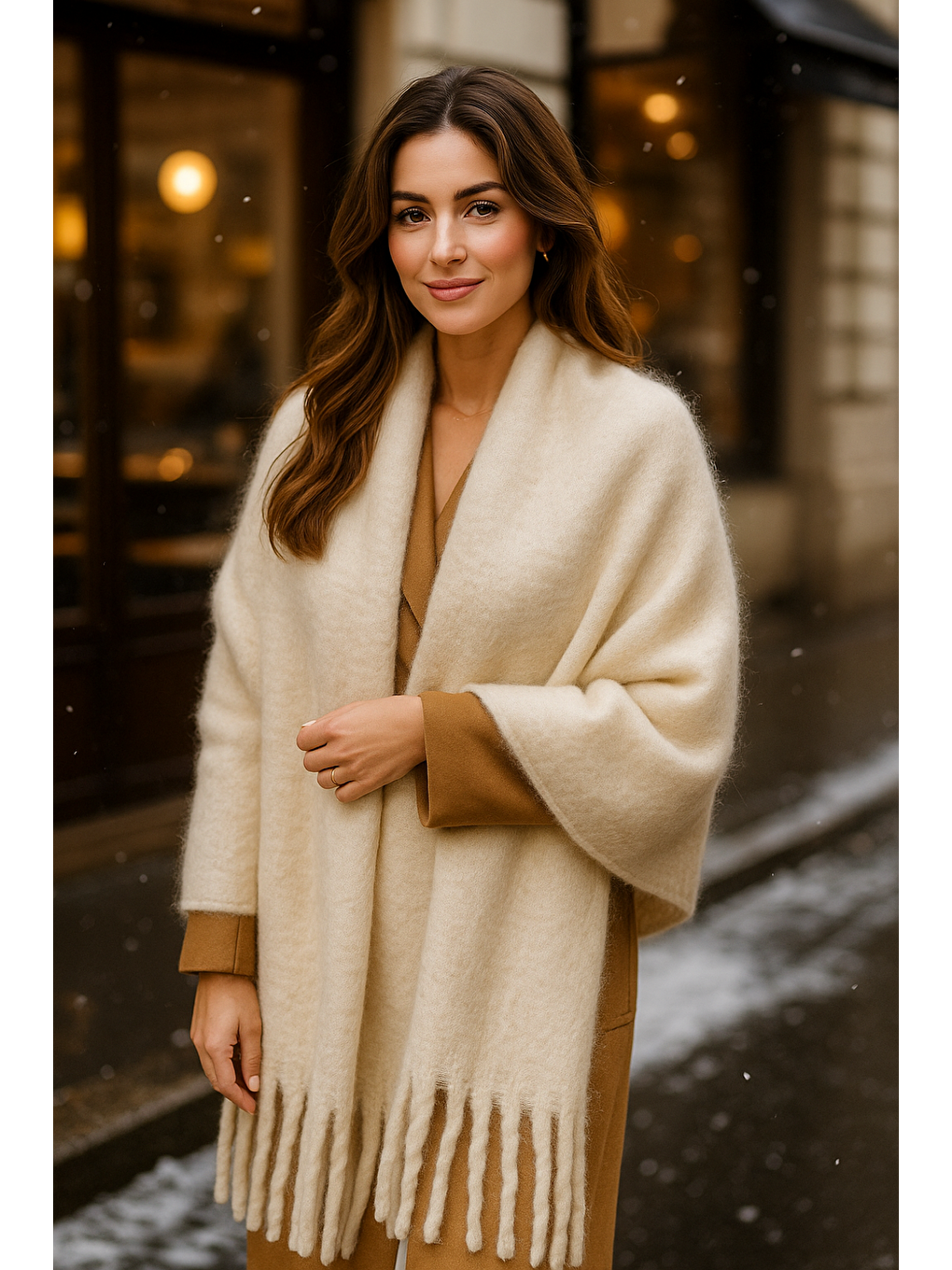 Kadın Bej Püsküllü İthal Atkı-Şal SAL1295-2