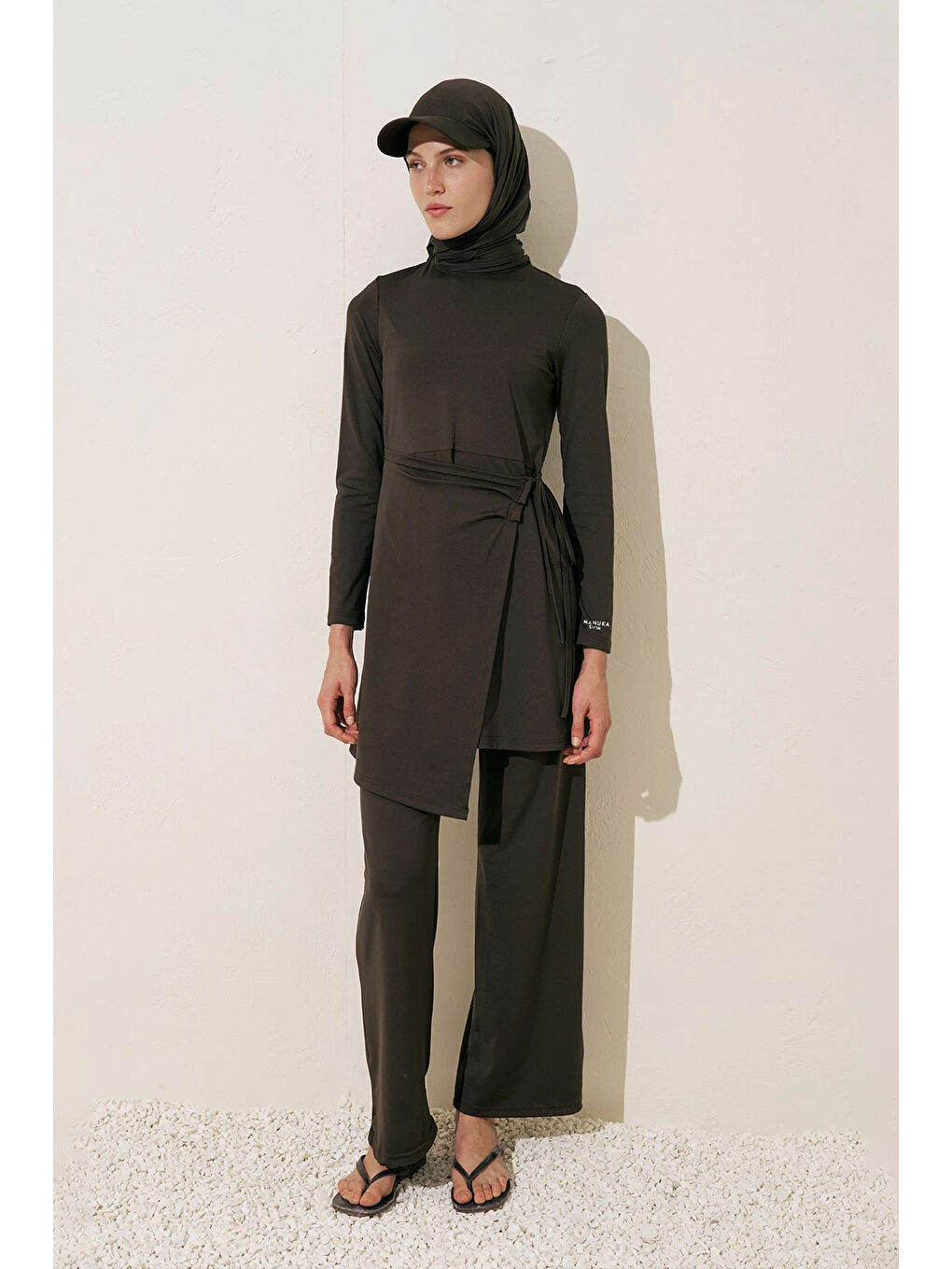 Anvelop Etekli Mayo Elbise Kahverengi-5