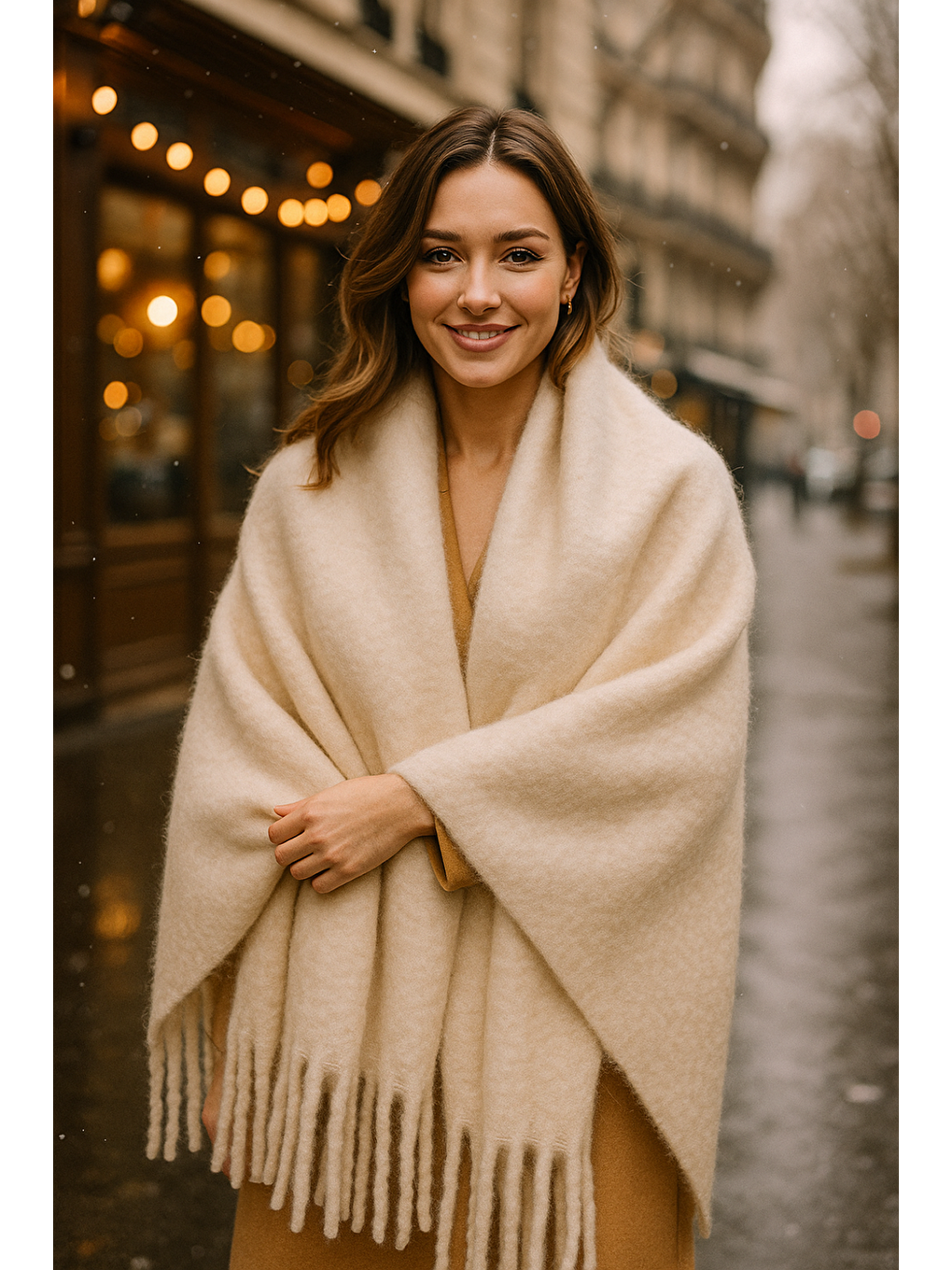 Kadın Bej Püsküllü İthal Atkı-Şal SAL1295-1