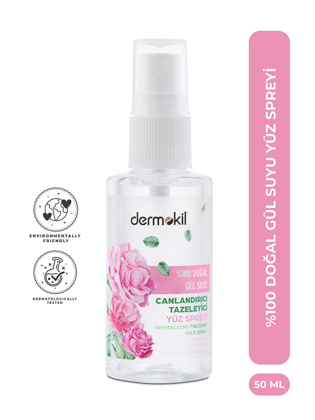 %100 Doğal Gül Suyu Canlandırıcı Tazeleyici Yüz Spreyi