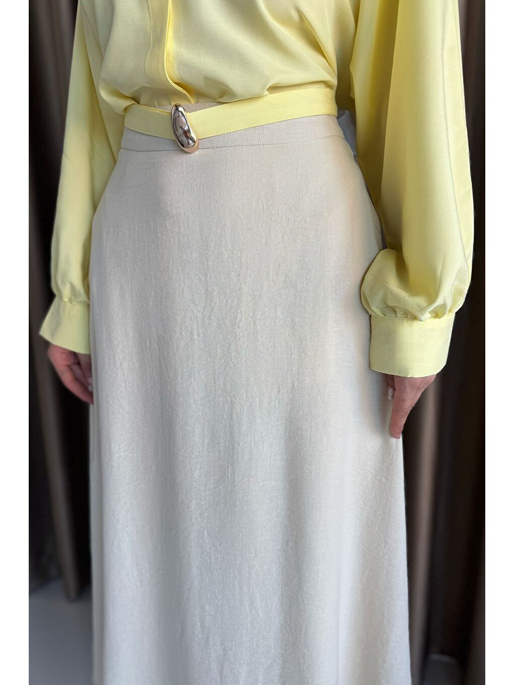 Bej Tesettür Keten Etek-5