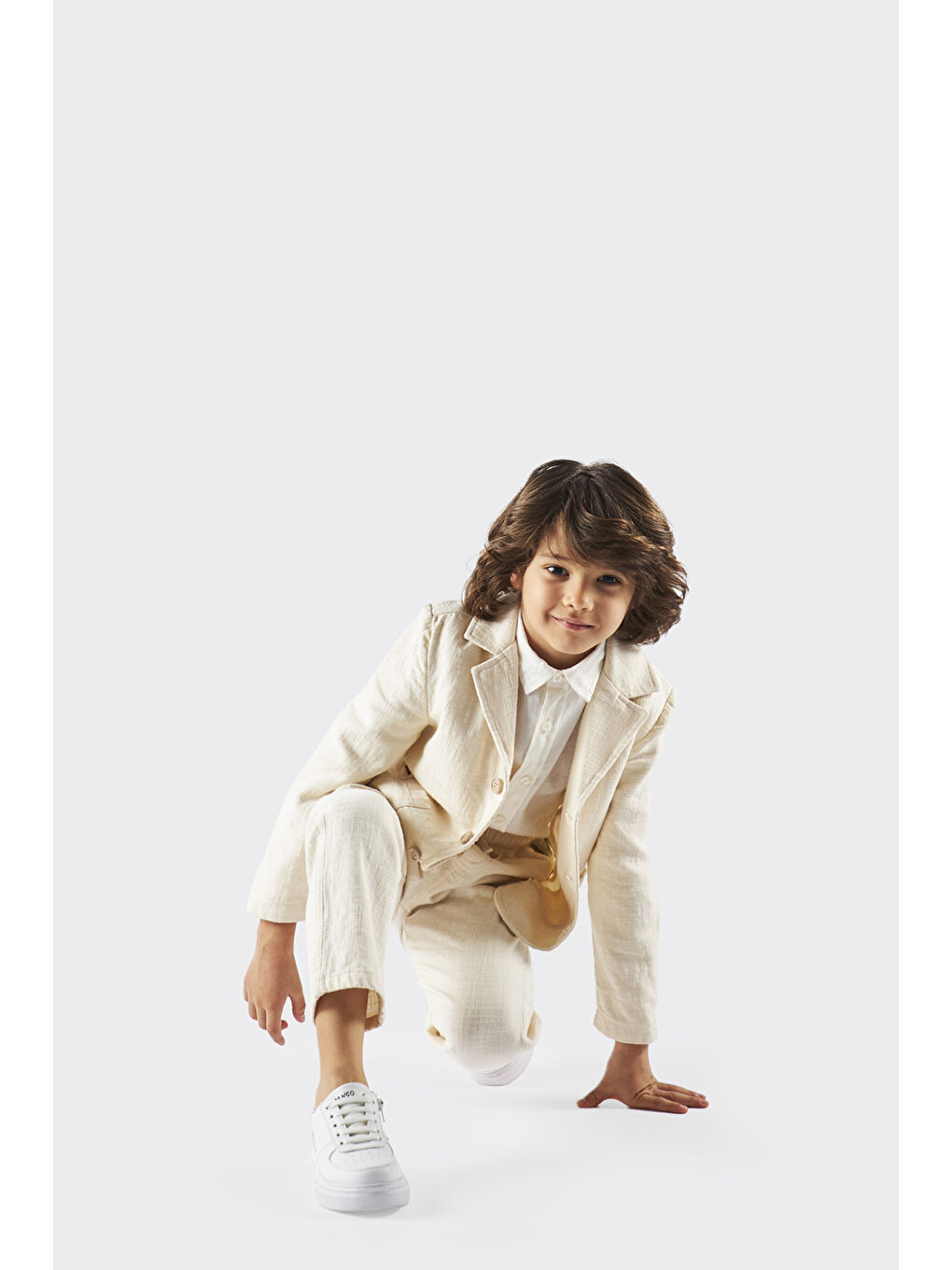 Erkek Çocuk Düğme Detaylı Bej Ceket-1