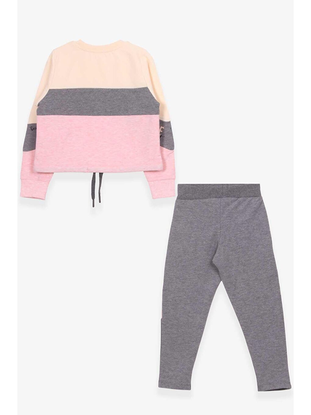 Ekru Kız Çocuk Tayt Takım Yazı Baskılı Krem (7 Yaş)-1