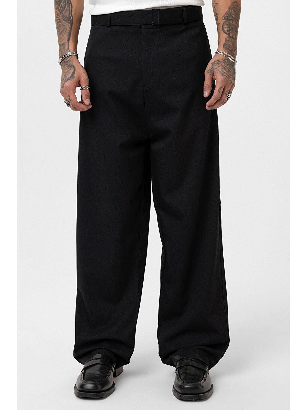 Kemerli Baggy Kumaş Erkek Pantolon Siyah