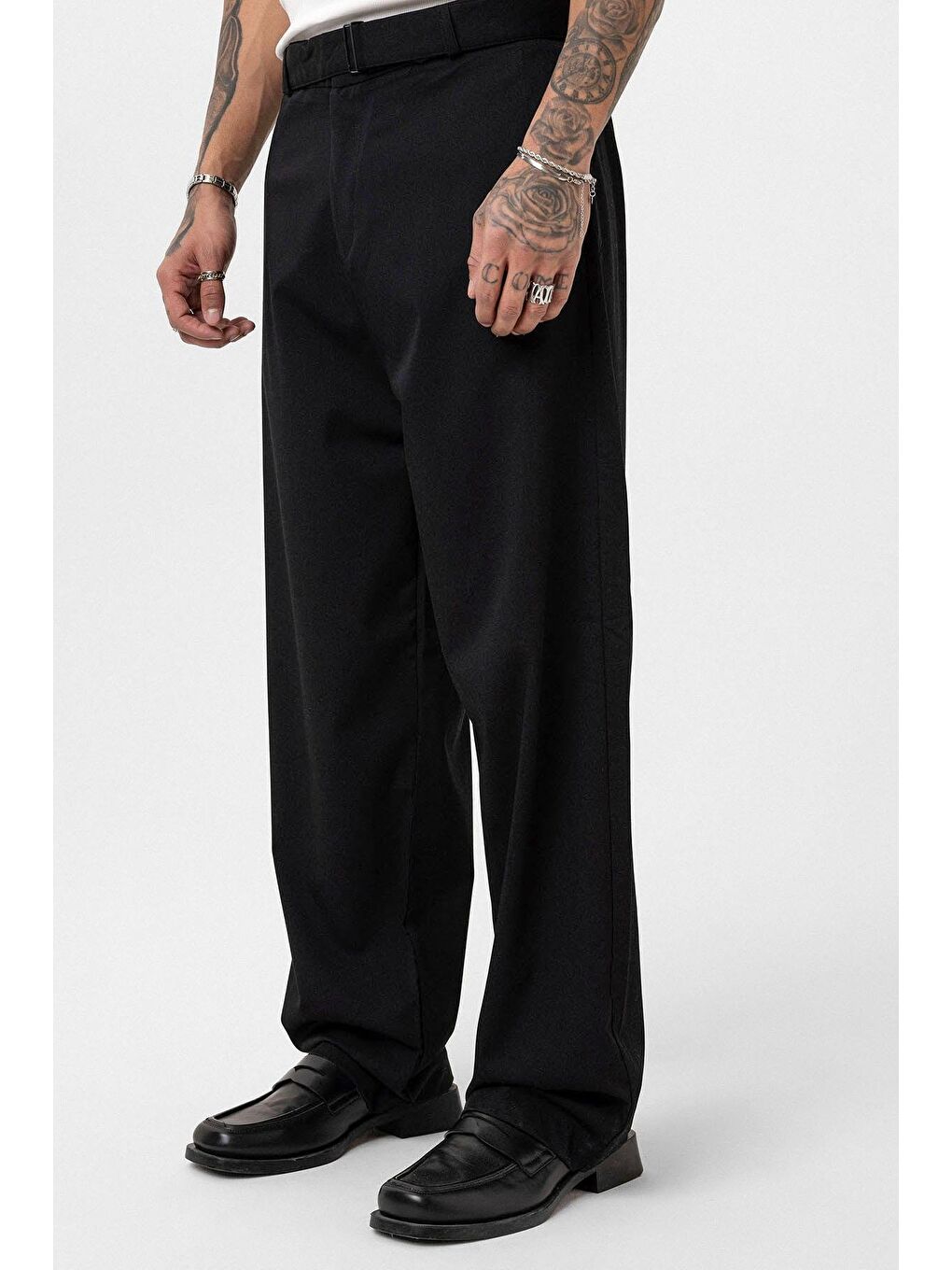 Kemerli Baggy Kumaş Erkek Pantolon Siyah-1