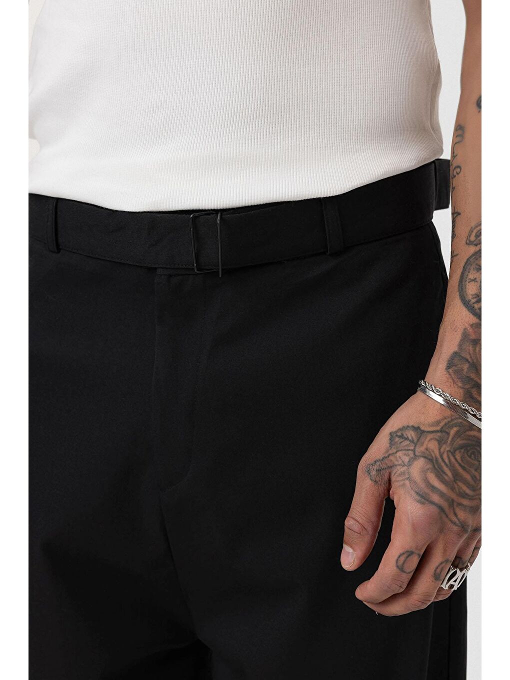 Kemerli Baggy Kumaş Erkek Pantolon Siyah-3