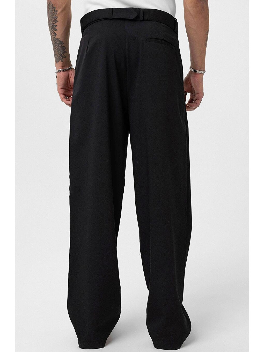 Kemerli Baggy Kumaş Erkek Pantolon Siyah-4
