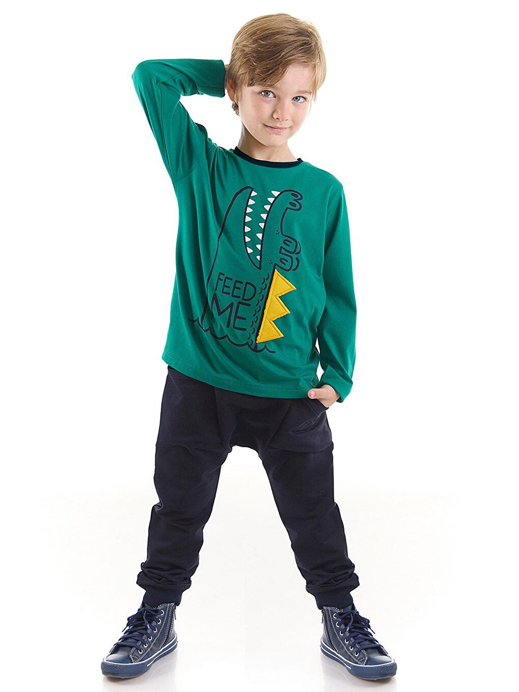 Denokids Karışık Feed Me Erkek Çocuk T-shirt Pantolon Takım