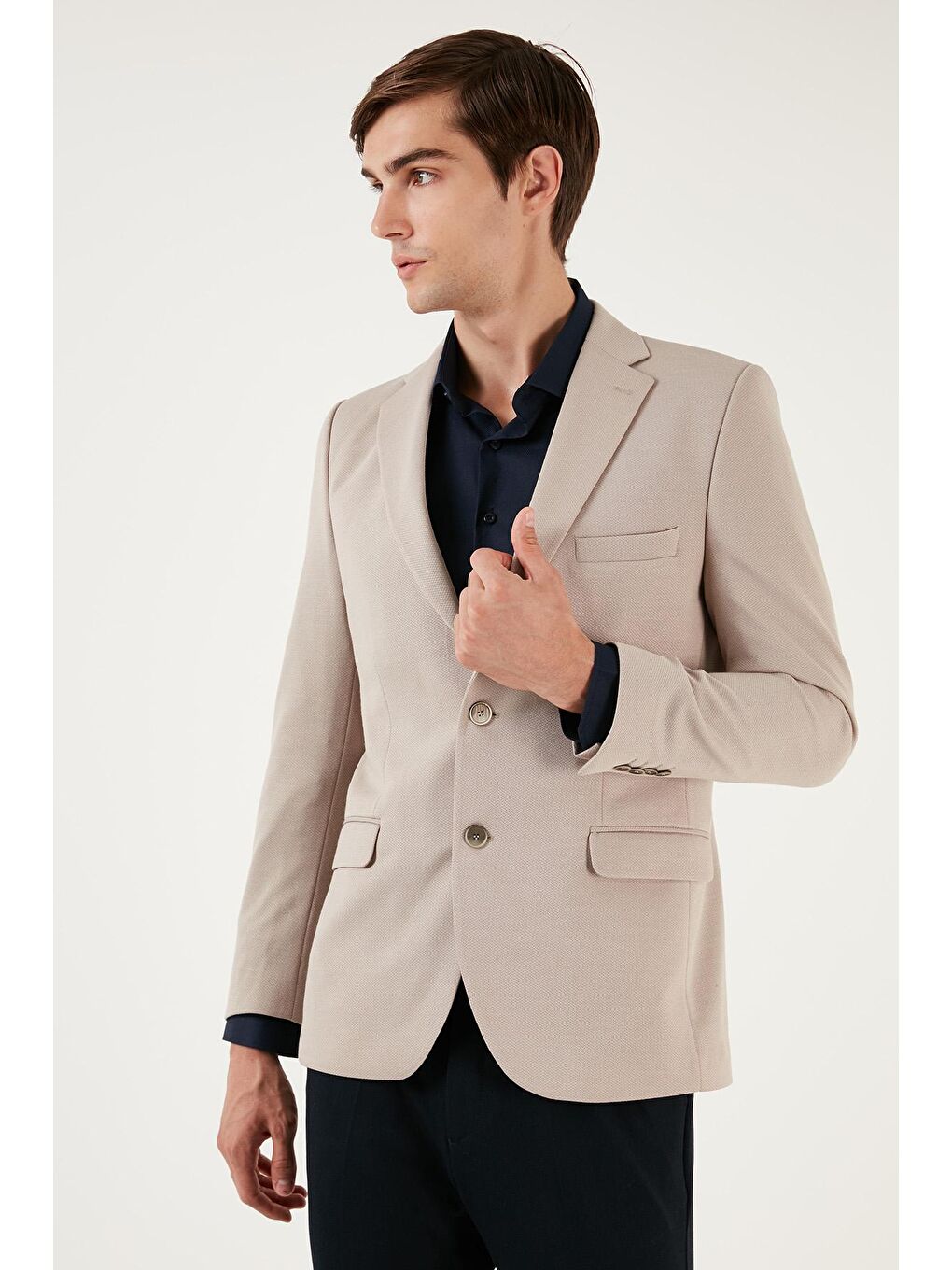 Buratti Bej 6 Drop Çift Yırtmaçlı Kırçıllı Slim Fit Blazer Ceket 6601040 - 1