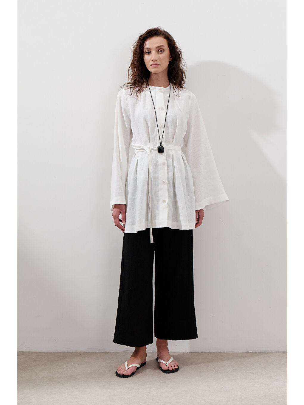 Keten Pensli Tunik Ekru-2