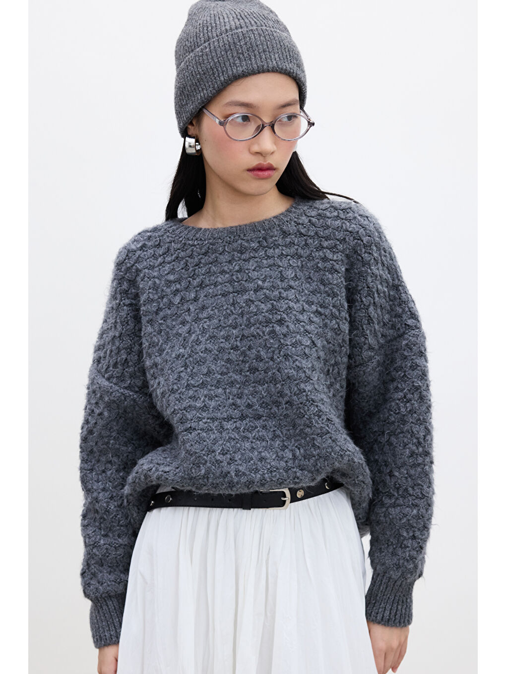 Desenli Örgü Triko Kazak Antrasit