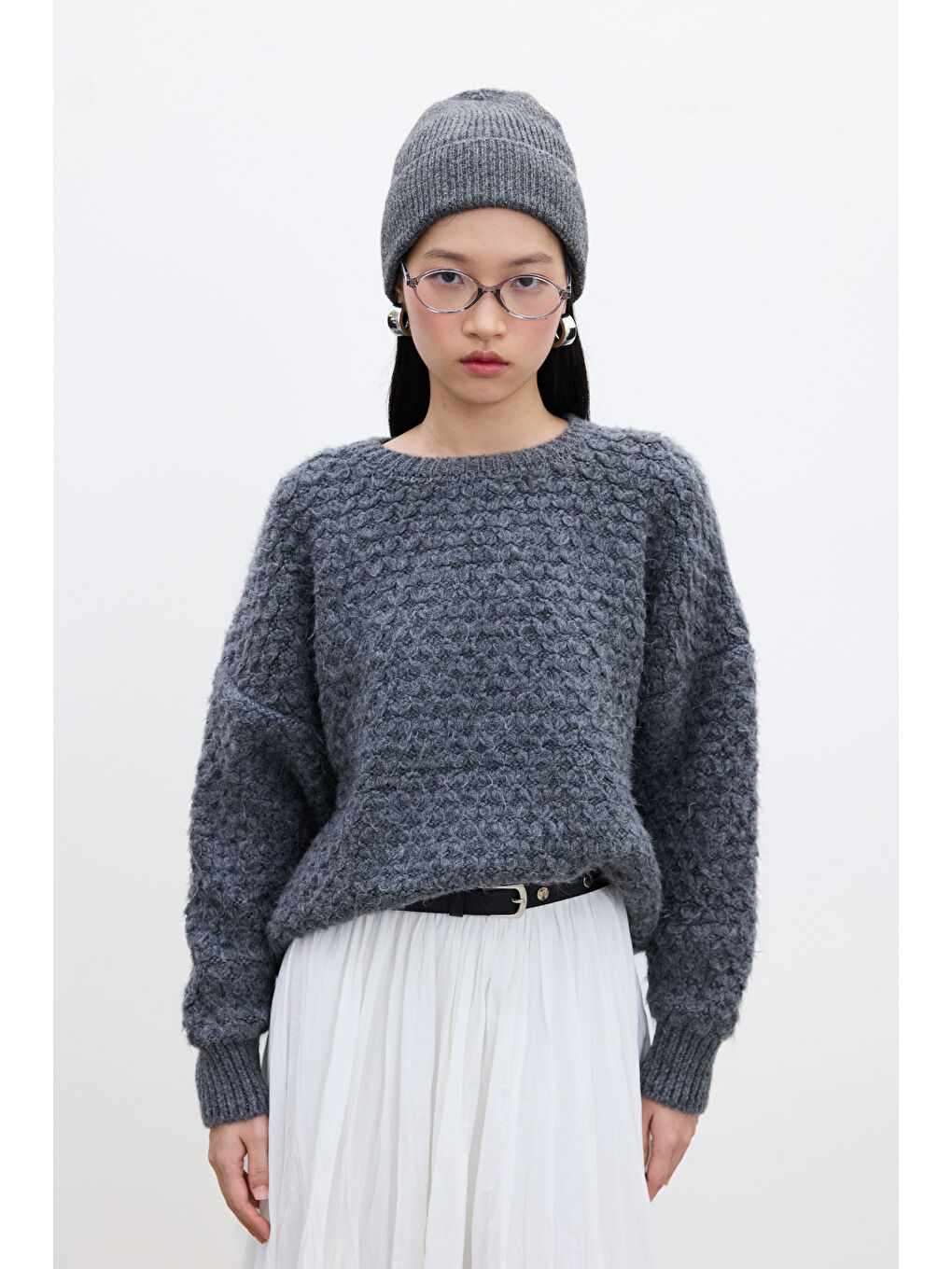 Desenli Örgü Triko Kazak Antrasit-4