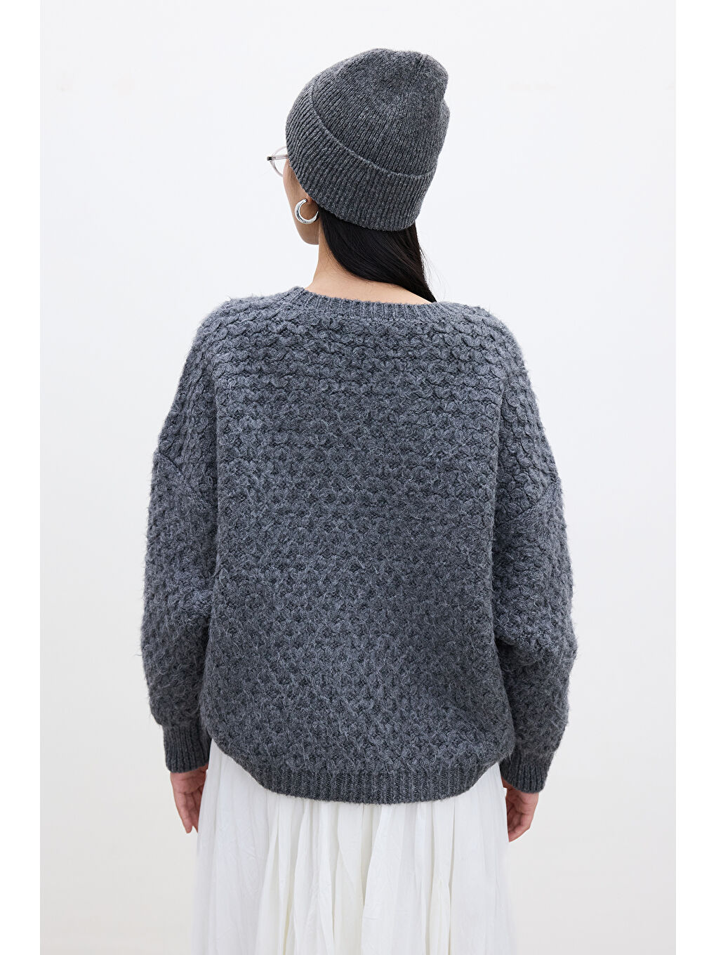 Desenli Örgü Triko Kazak Antrasit-5