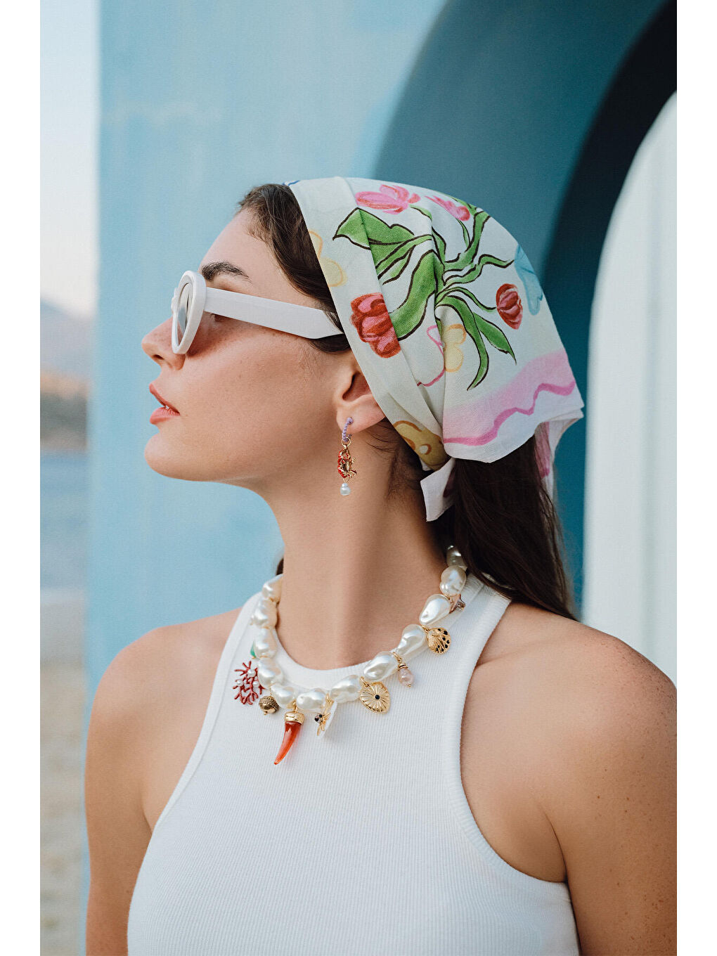 Karışık Desenli Pamuklu Fular Flowers