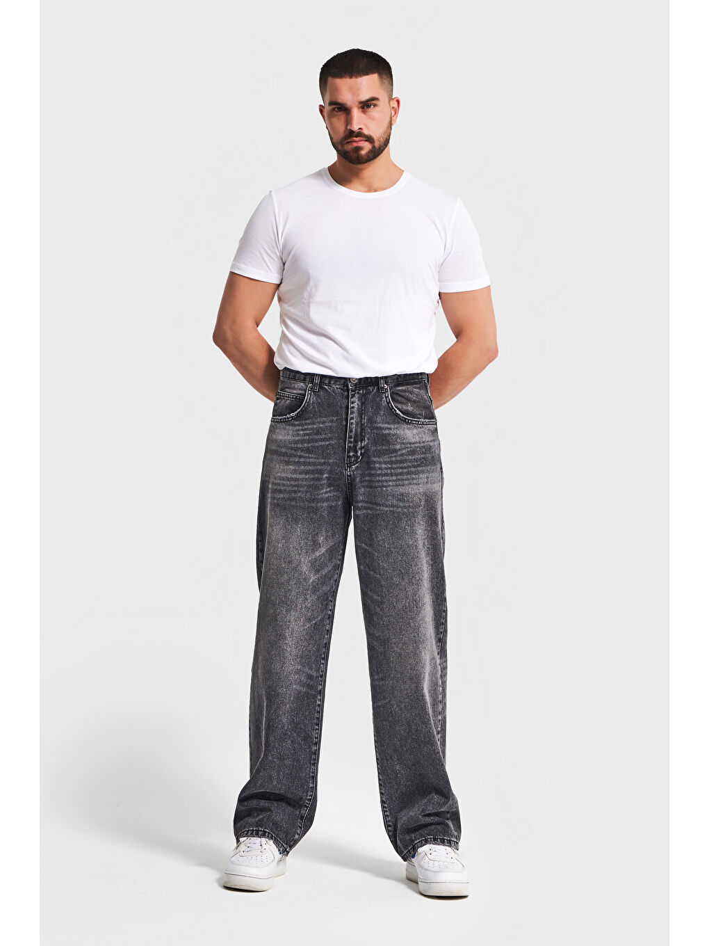 Gri Erkek Koyu Füme Renk 4w5-14 TT25 Relaxed Baggy Fit İç Boy 80cm Rahat Kesim %100 Pamuk Denim Jean-1