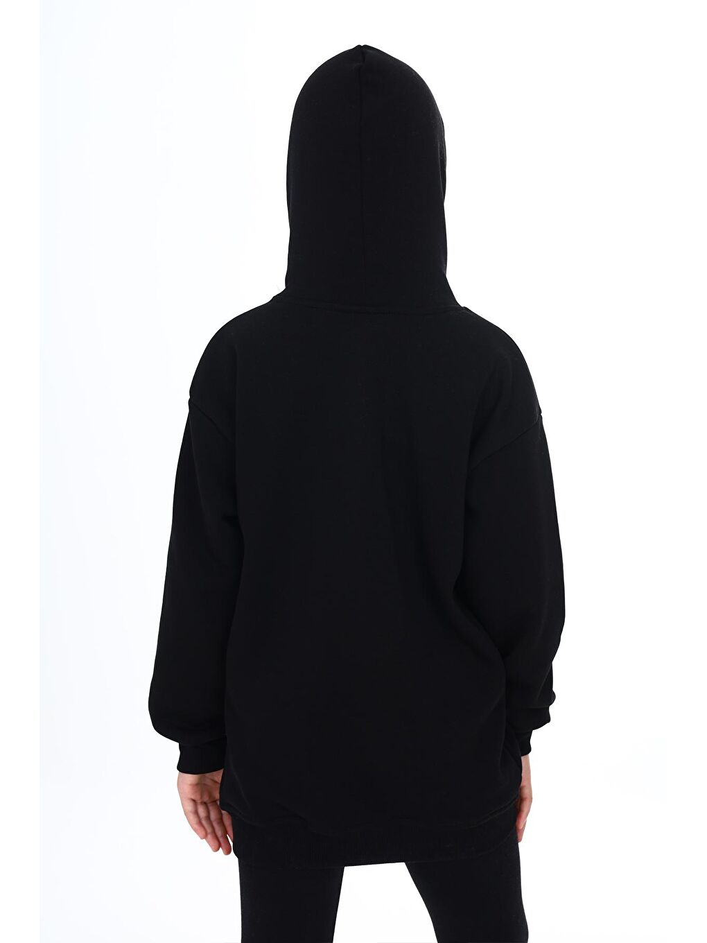 Siyah Yazı Baskılı Polarlı Kız Çocuk Kapüşonlu Sweatshirt 16771-4