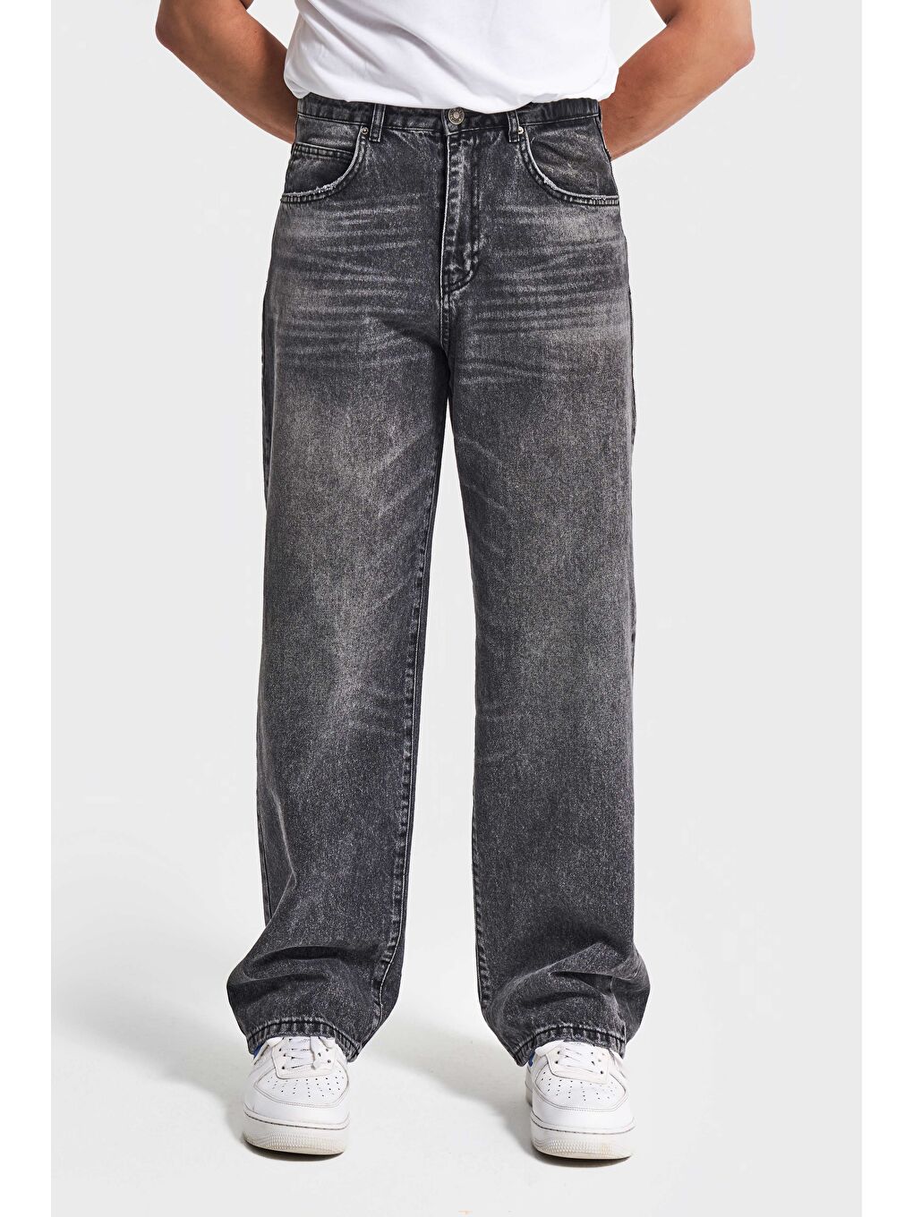 Gri Erkek Koyu Füme Renk 4w5-14 TT25 Relaxed Baggy Fit İç Boy 80cm Rahat Kesim %100 Pamuk Denim Jean-3