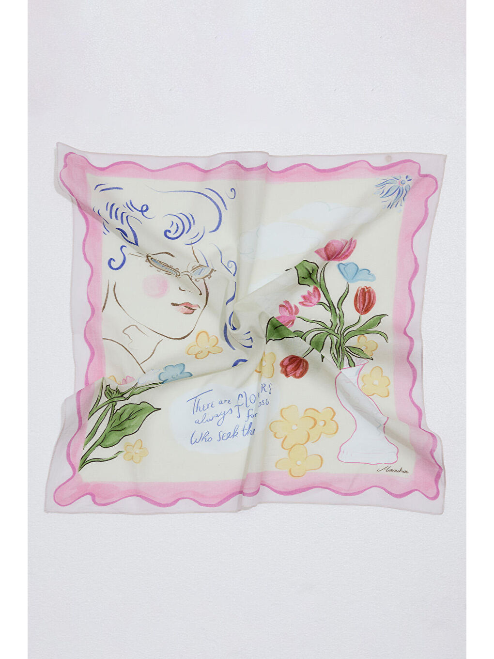 Karışık Desenli Pamuklu Fular Flowers-4