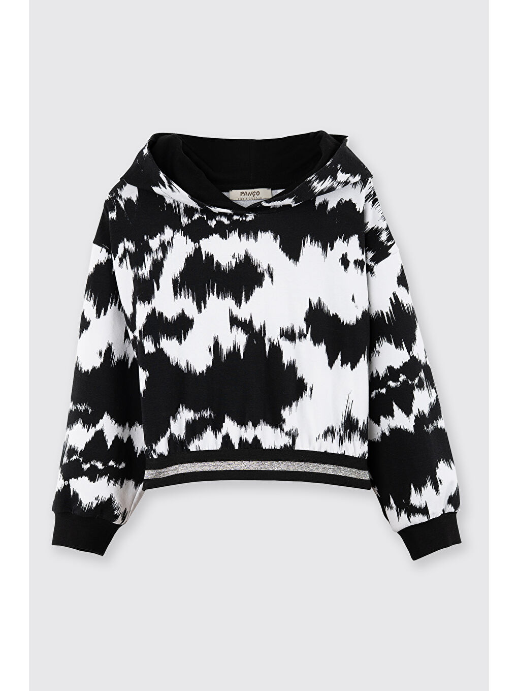 Kız Çocuk Desenli Kapüşonlu Siyah Sweatshirt-5