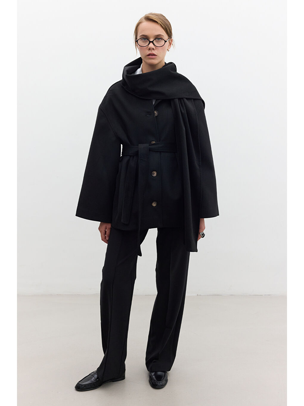 Şal Yakalı Kaşe Kaban Siyah-1