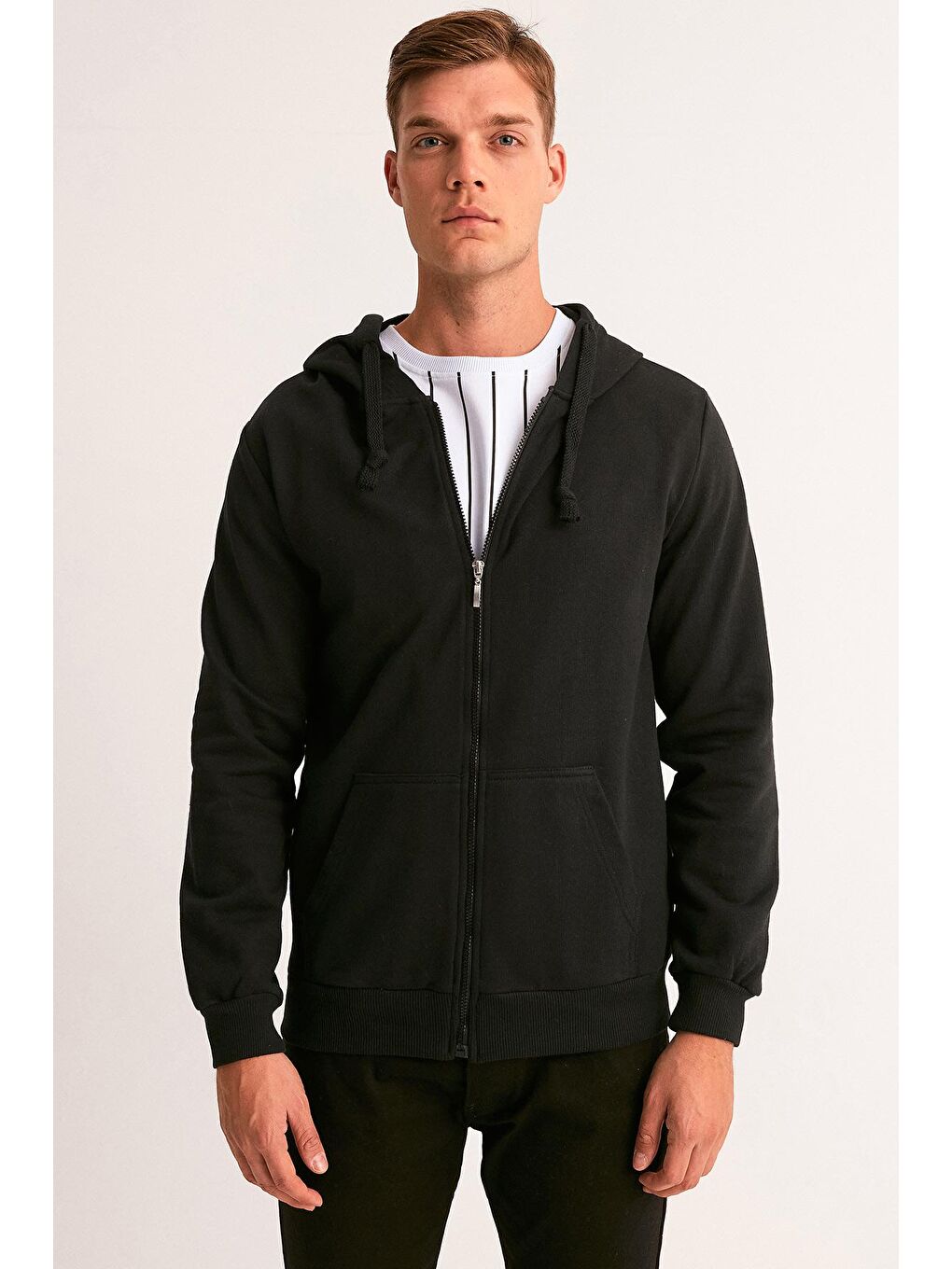 Siyah Kapüşonlu Unisex Fermuarlı Sweatshirt-2