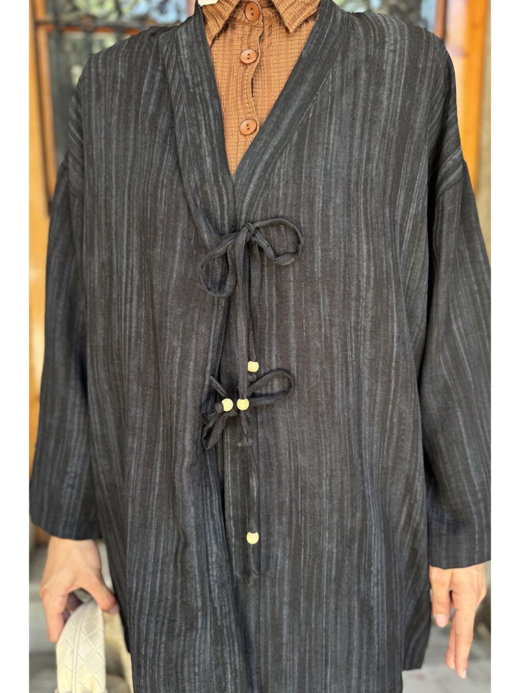 Siyah Ön Bağlamalı Ceket Pantolon Tesettür İkili Takım-4