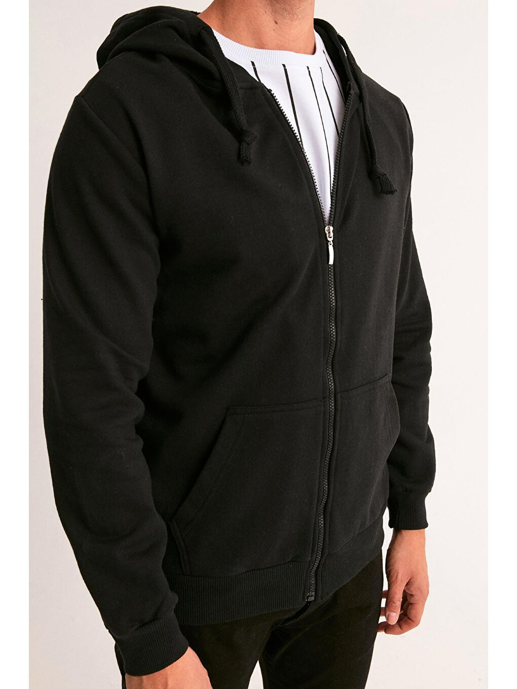 Siyah Kapüşonlu Unisex Fermuarlı Sweatshirt-3