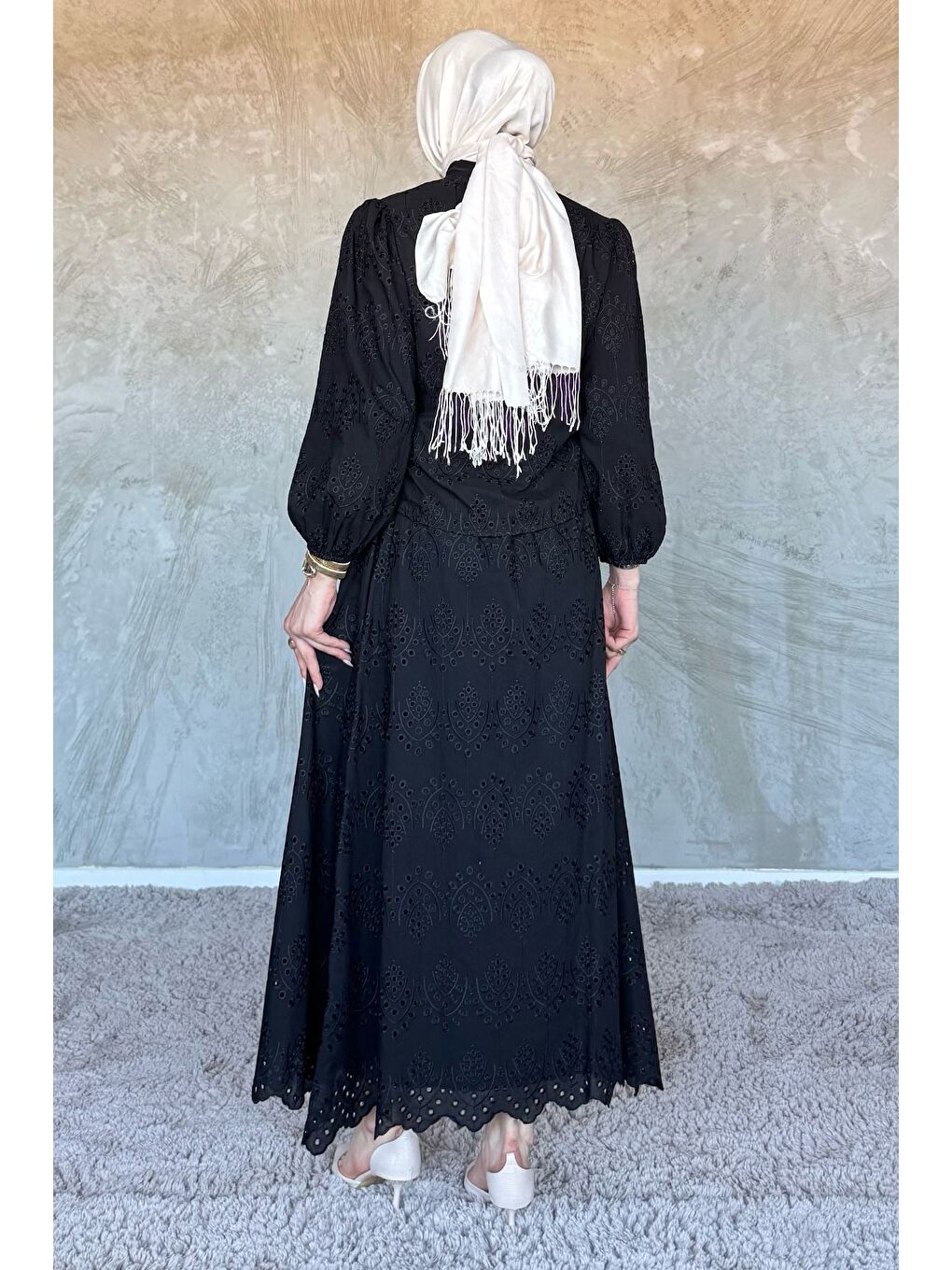 Siyah Kadın Ön Bağlamalı Fistolu Bluz Etek Tesettür İkili Takım-7